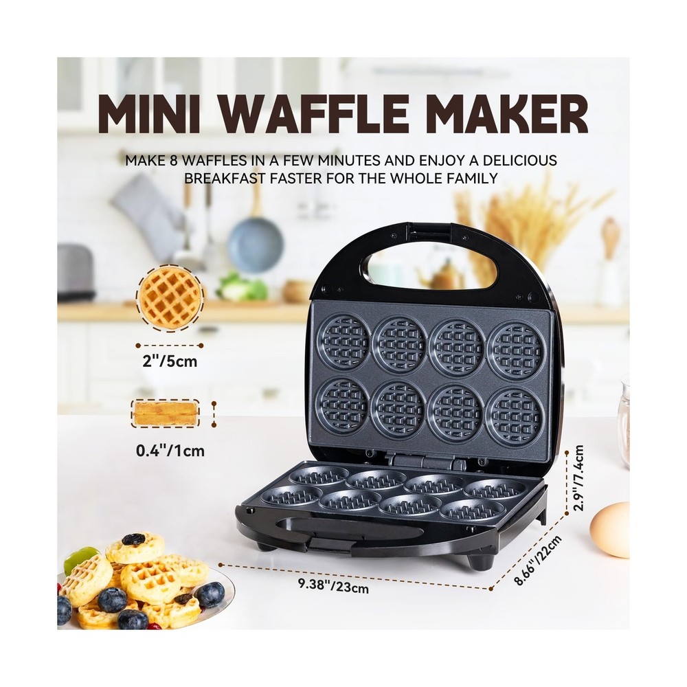 Mini Waffle Maker, Machine Nonstick Small Waffle Maker with Quick H... Fast Ship