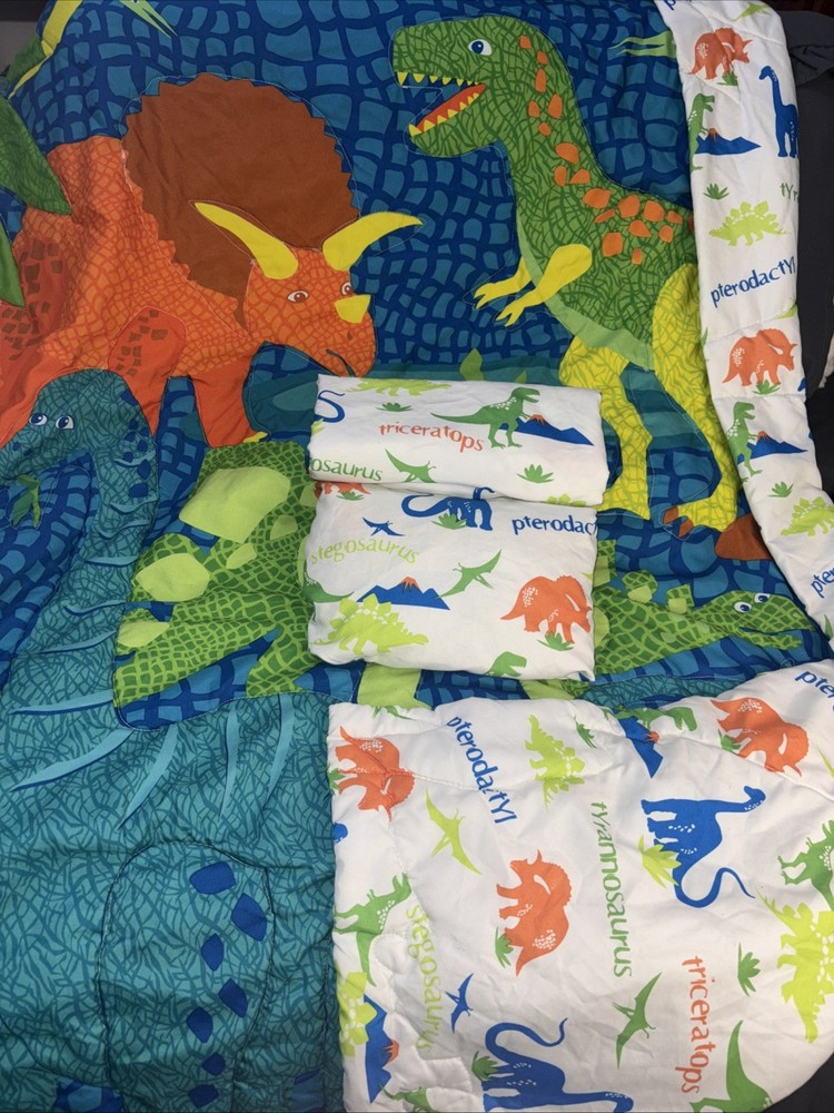 3 Piece Dinosaur Toddler Bedding Set - Reversible Microfiber Comforter Sheets