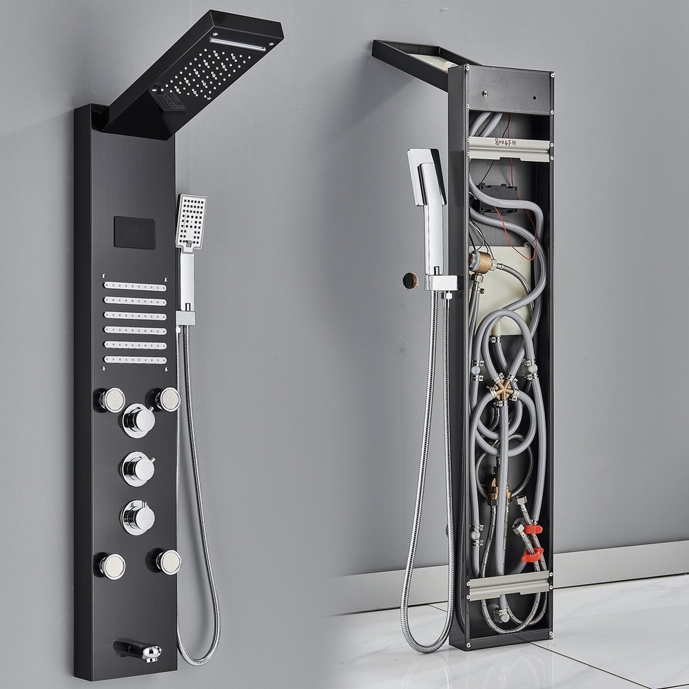 ELLO&ALLO LED Shower Panel Tower Rainfall &Waterfall Massage Body System Jet ℉