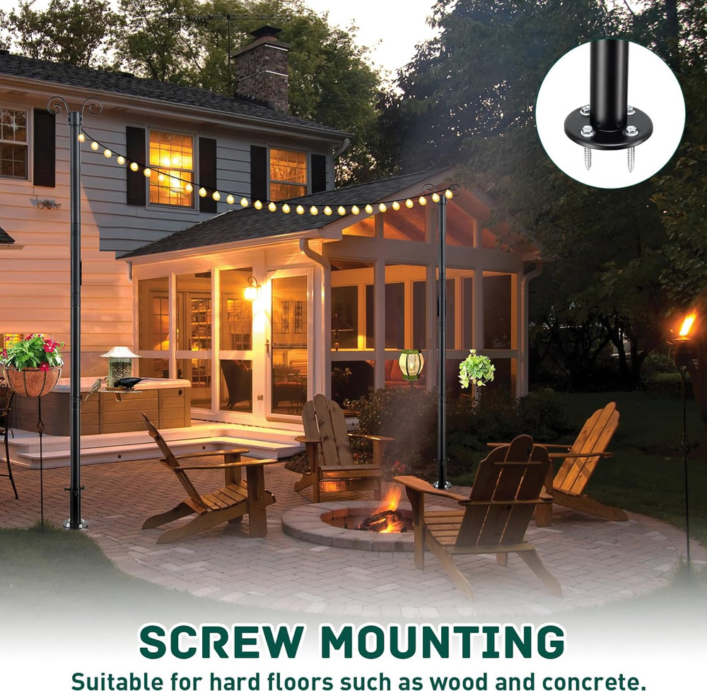 2 sets Deck Patio Light hanging Pole for Outside String Lights for Wedding Party
