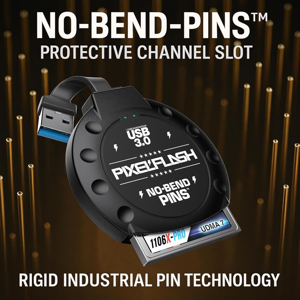 PixelFlash No-Bend Pins CF Reader USB 3.0 Adapter UDMA7 Compact Flash 2" Cable