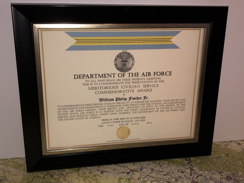 USAF MERITORIOUS CIVILIAN SERVICE COMMEMORATIVE AWARD CERTIFICATE Type-1