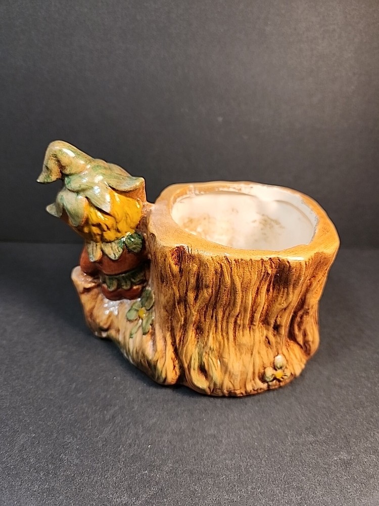 Vintage Ceramic Pixie Elf Tree Stump Planter Woodland Forest Succulents
