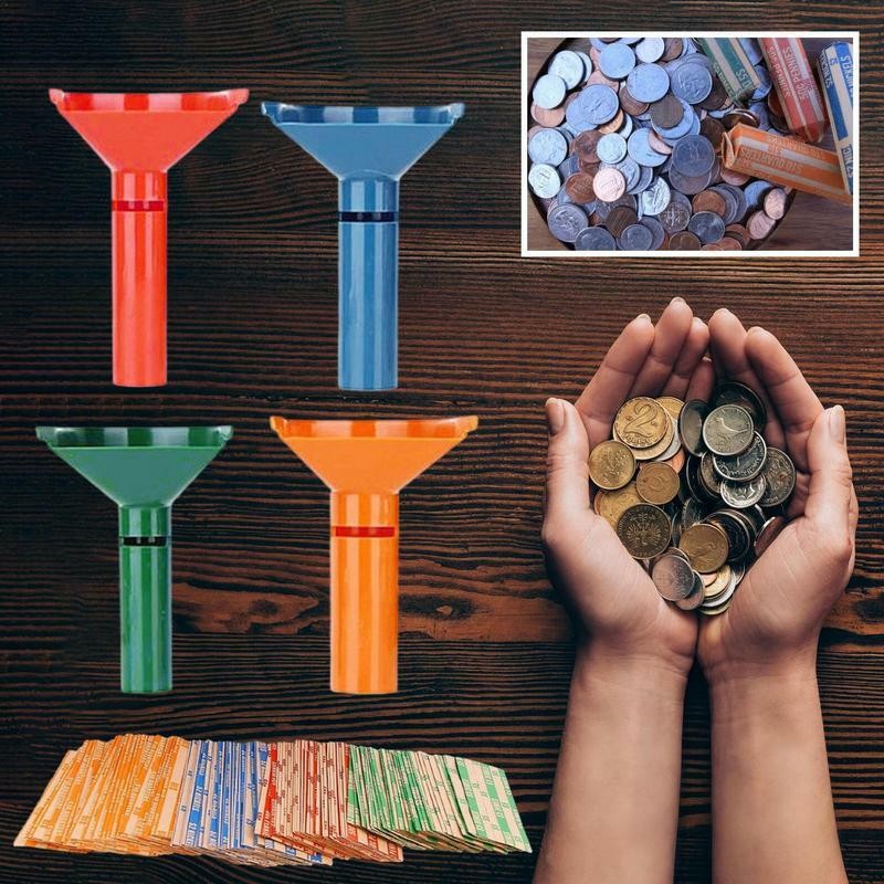 4Pc Coin Counters & Coin Sorters Tubes Bundle of 4 Color-Coded Assorted Wrappers