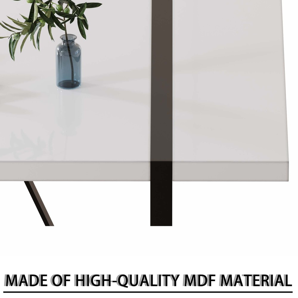 55 " modern rural industrial rectangular MDF white dining table, suitable for