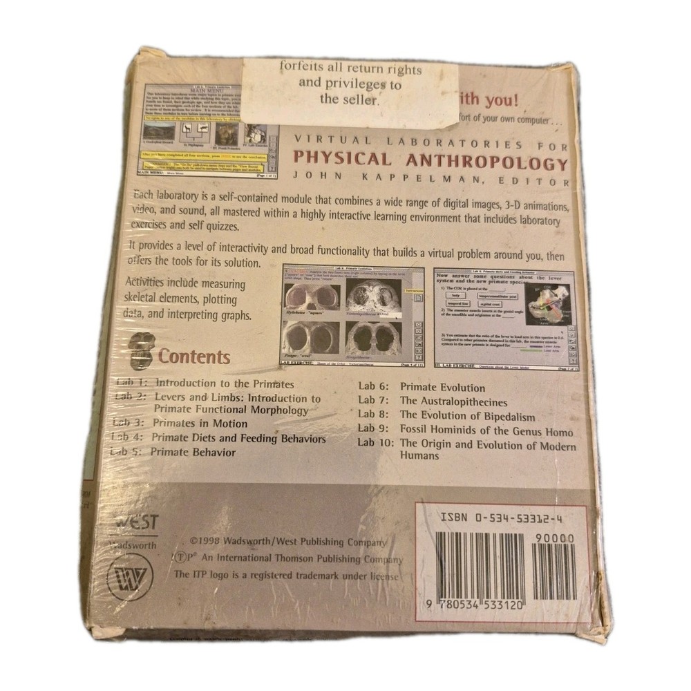 Virtual Laboratories For Physical Anthropology 1998 Windows/Mac PC Cdrom New HTF