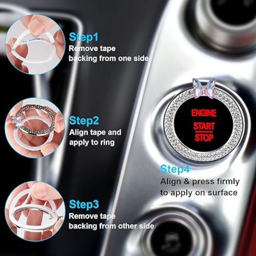 Car Engine Start Stop Button Ring, Pink Crown Push Start Button Decor, Colorful