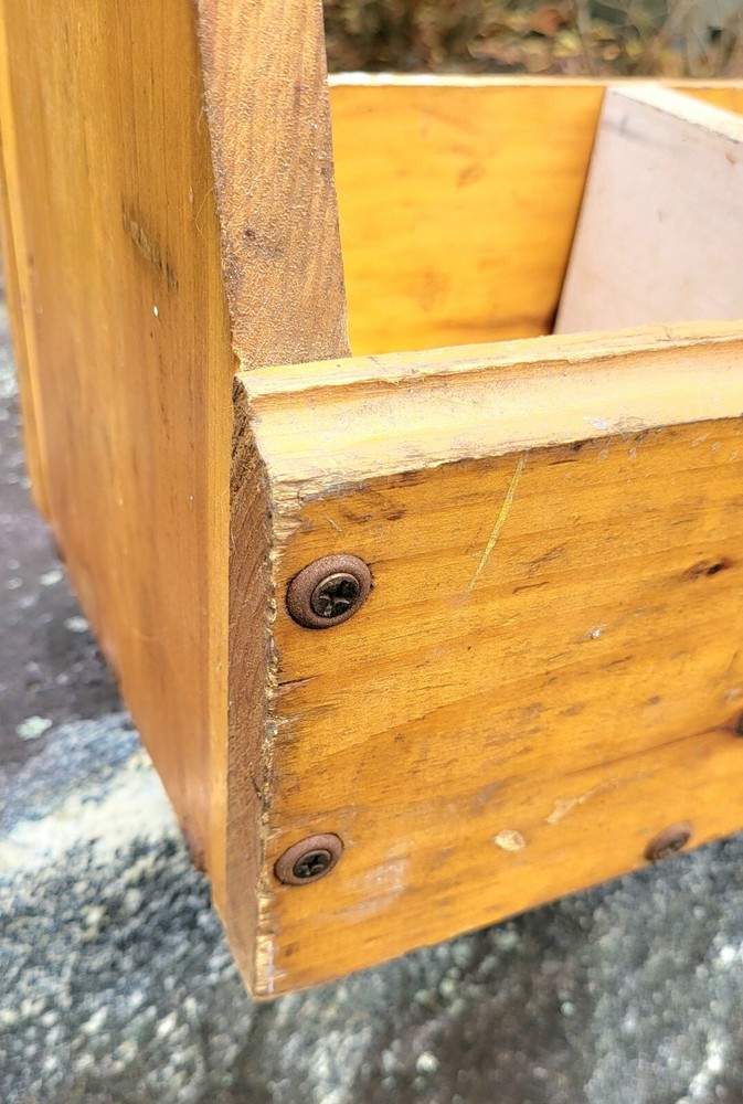 Vintage Unique Handmade Primitive Solid Wood Tool Box Caddy Carrier Storage 31"