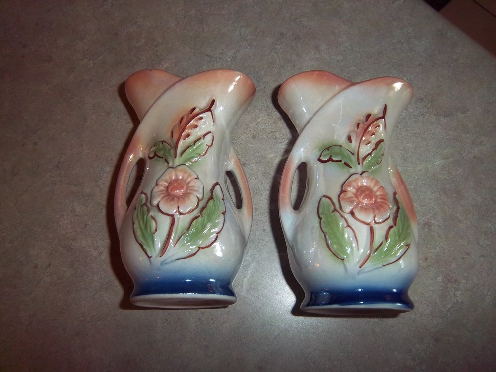2 - Double Loop Decorative Vases Floral Ceramic - Lusterware
