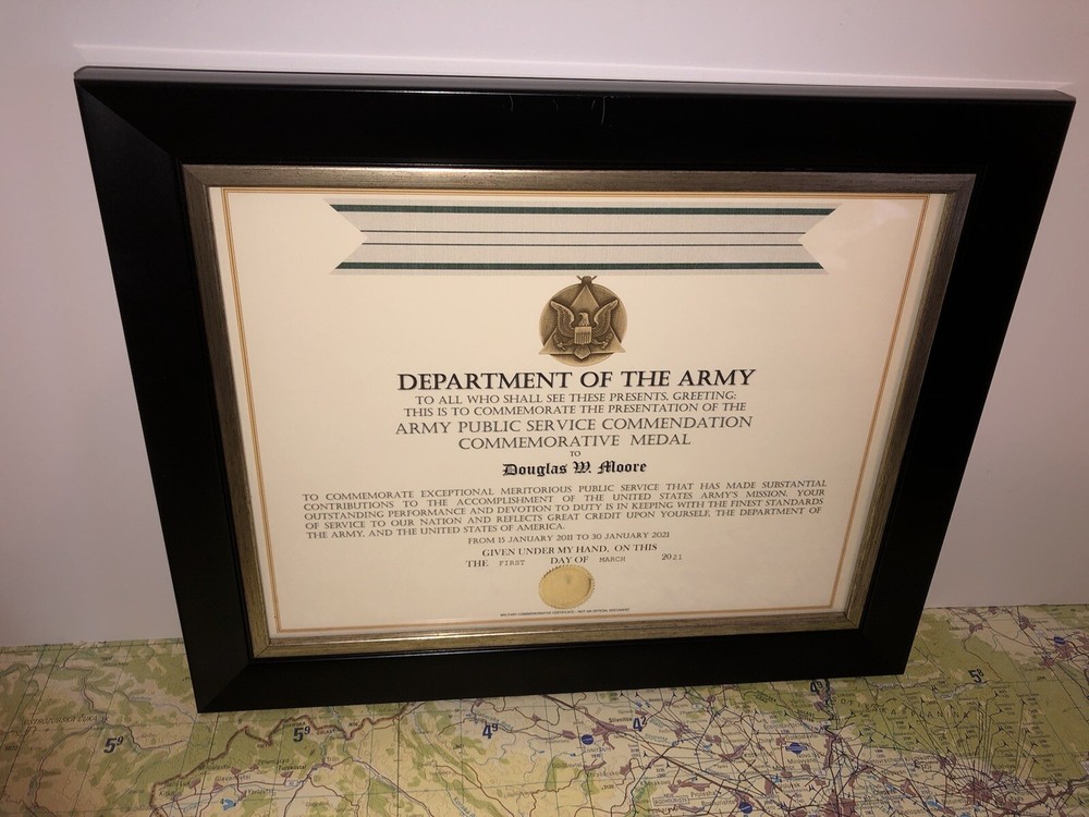 ARMY PUBLIC SERVICE COMMENDATION COMMEMORATIVE MEDAL CERTIFICATE ~ Type-1
