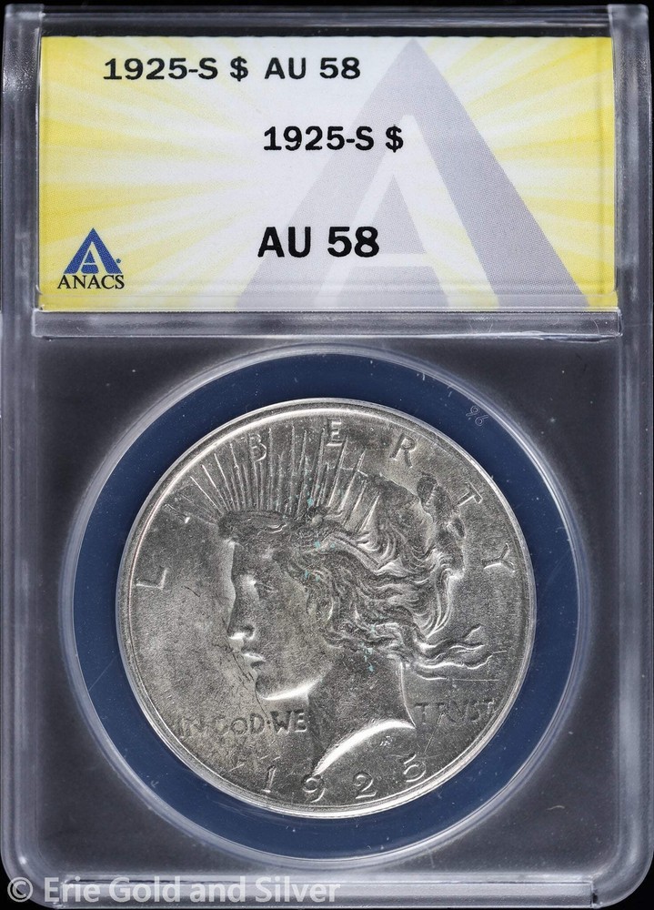 1925-S $1 Peace Silver Dollar ANACS AU 58