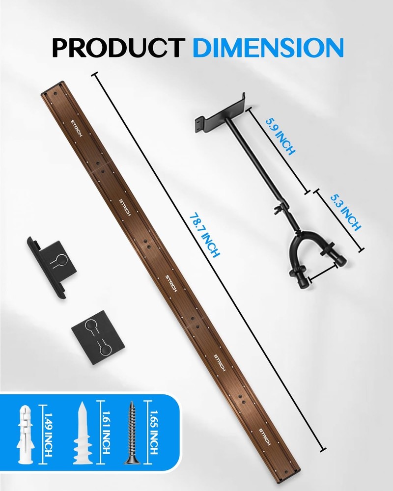 Modular Guitar Wall Mount Rack for 8 Instruments with Adjustable Hangers