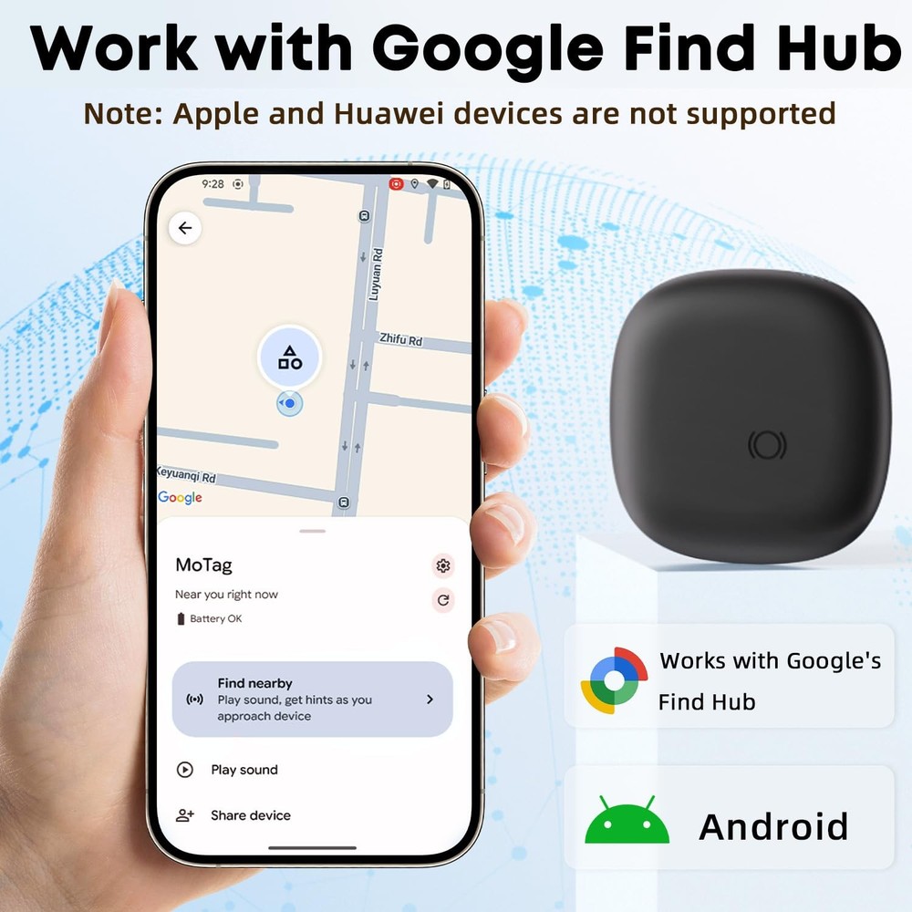 Air Tracker Tags-4 Pack for Android, Android Tag 4pcs, Black