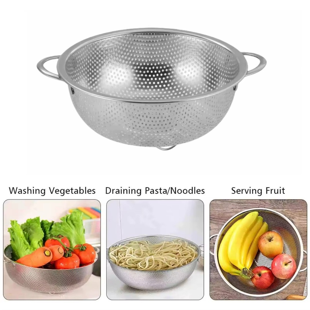 PriorityChef Colander, Stainless Steel Kitchen Strainer For Washing Rice Silver