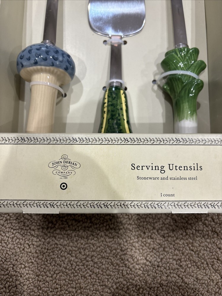 2024 John Derian Target 3pc Stoneware Stainless Flatware Set Serving Utensils