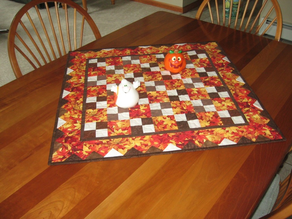 Handmade Quilted Table Topper Scrappy Fall Leaves