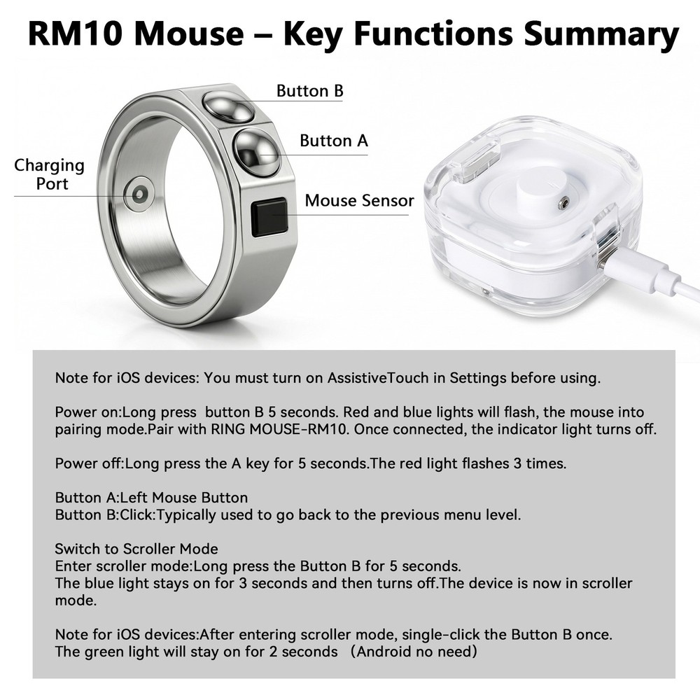 #12 Blutooth Smart Wireless mouse ring for control pc / pad / phone projector