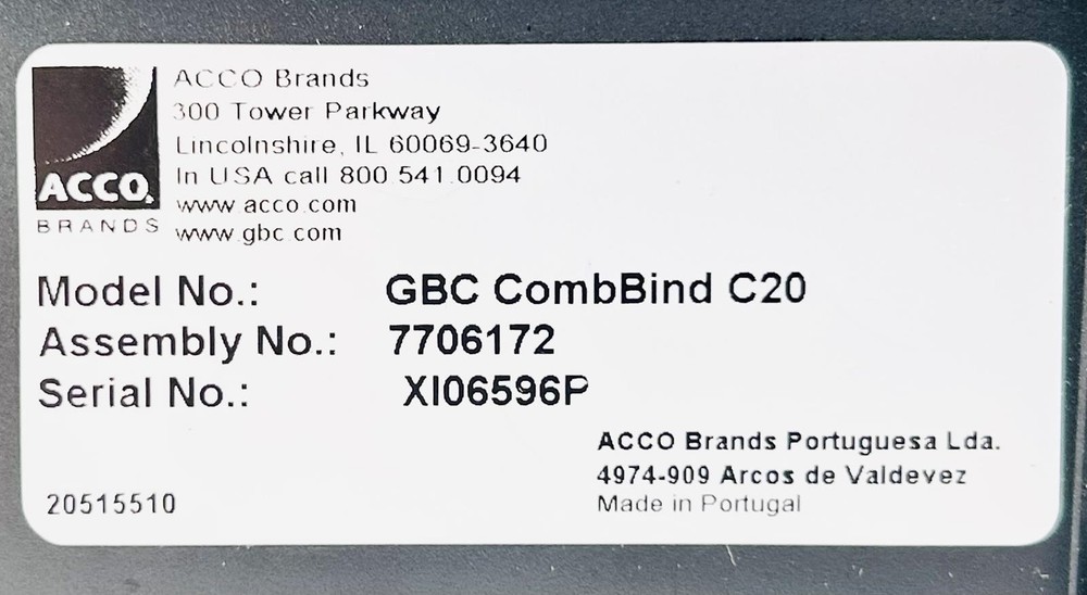 ACCO GBC COMBBIND C20 MANUAL BINDING MACHINE 7706172