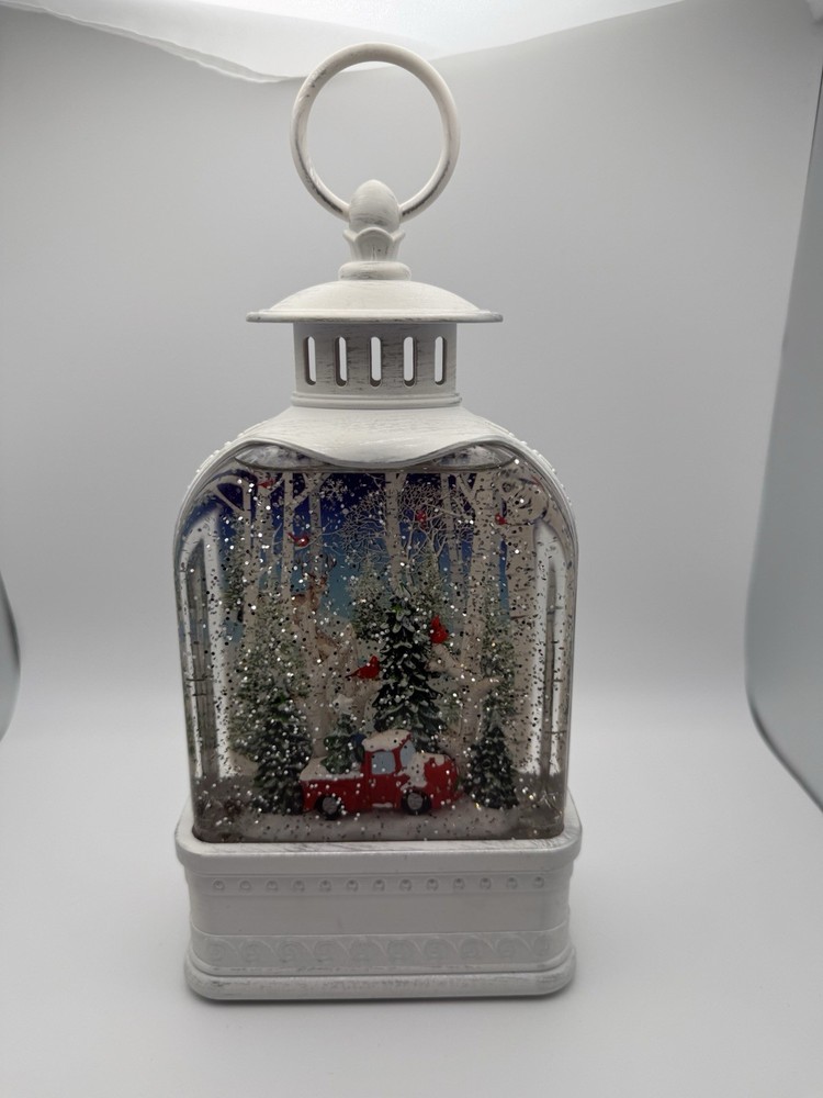 Cracker Barrel White Lantern Glitter Globe with Red Truck.