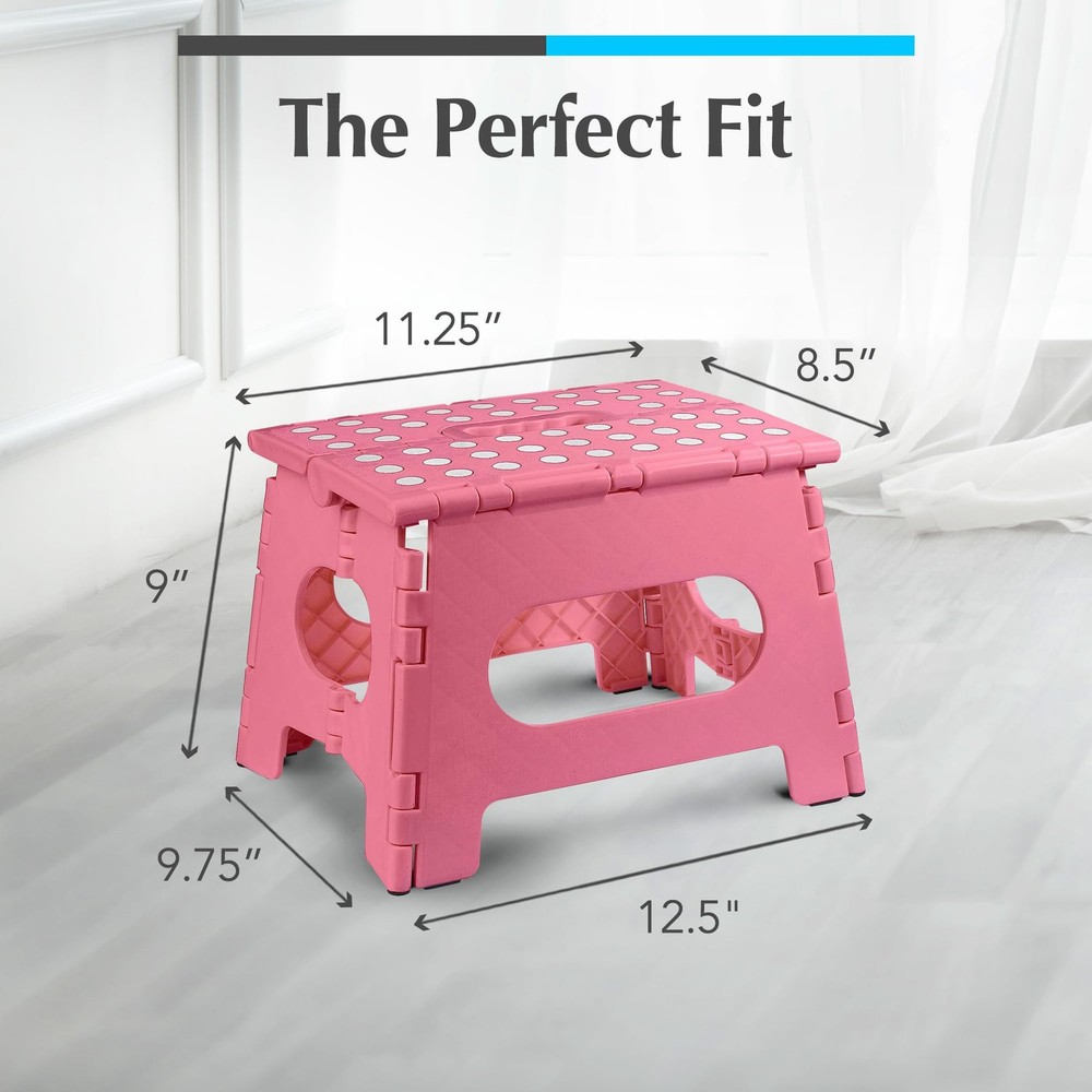 Folding Step Stool for Adults & , 9 Inch Sturdy Plastic Step Stool Foldable w...