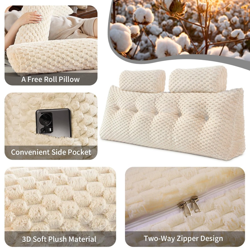 Wedge Headboard Pillow - Bed for Full, Beige