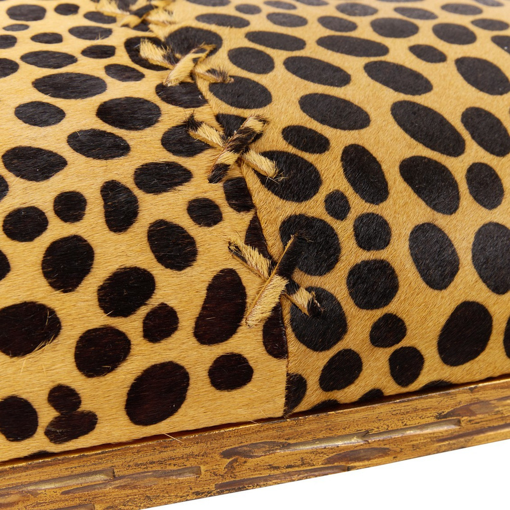 LEOPARD HIDE SKIN & LEATHER METAL BENCH-60''W
