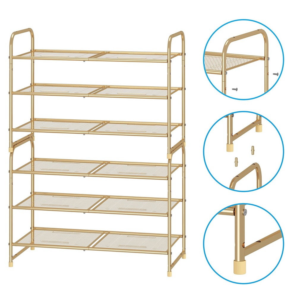 Simple Trending 3-Tier Stackable Shoe Rack, Expandable & Adjustable Shoe Shel...
