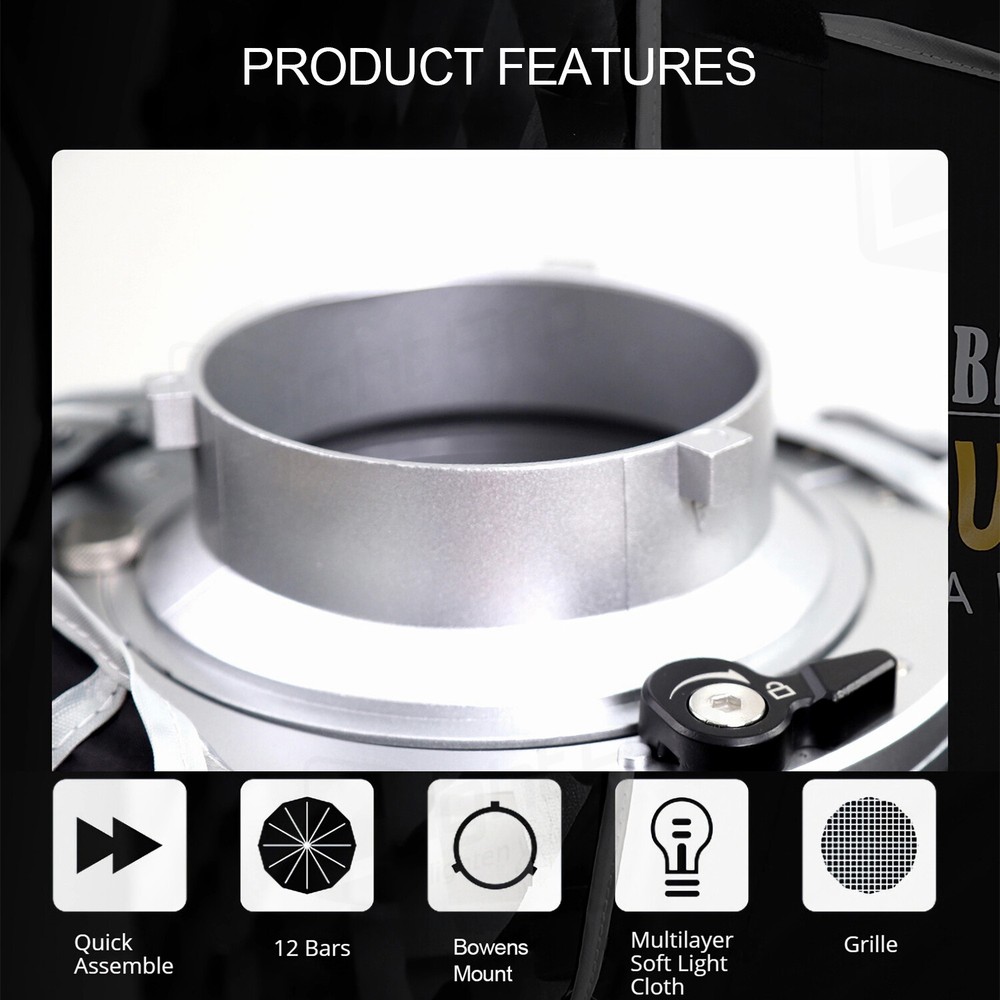 US 90/120cm Studio Flipped Bowens Quick Installation Softbox Diffuser With Grid