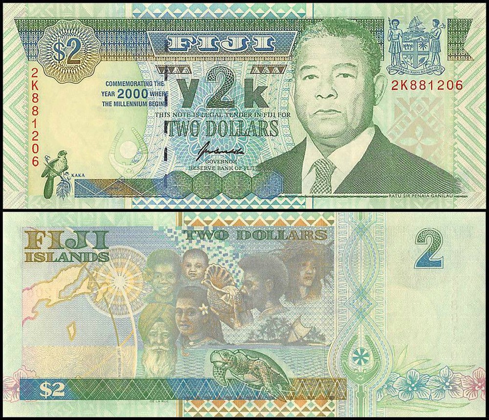 Fiji 2 Dollars, 2000, P-102, UNC