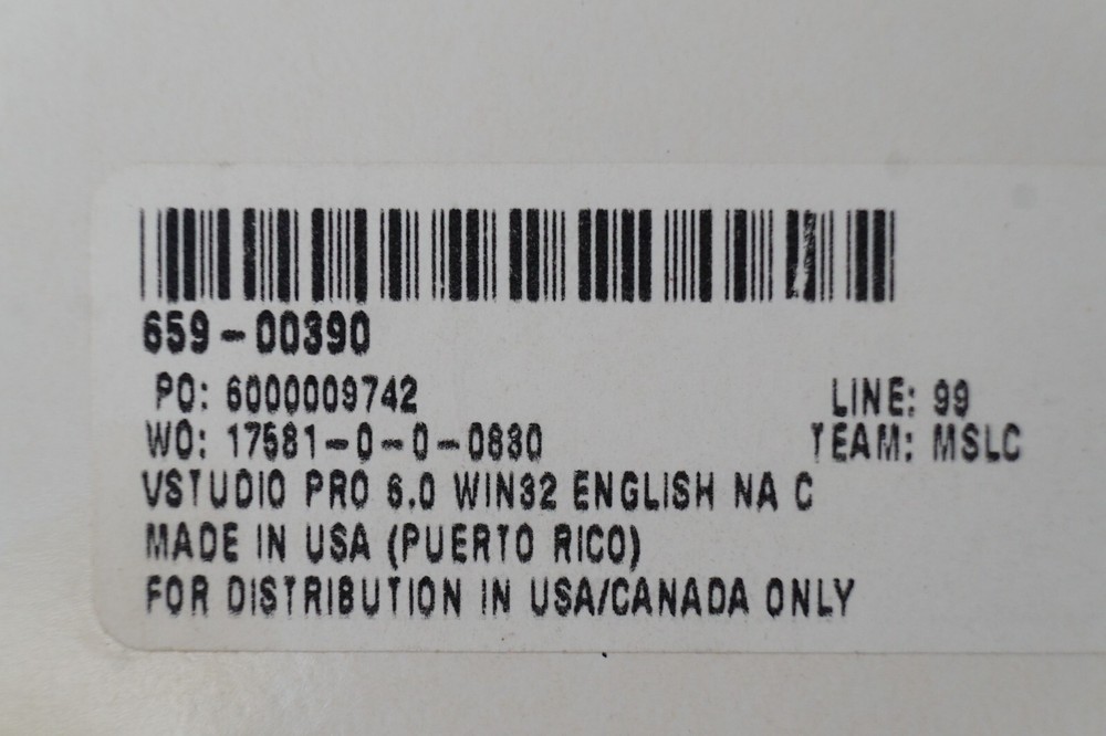 NEW Microsoft Visual Studio Professional 6.0 PRO 6 C Basic Commercial 659-00390