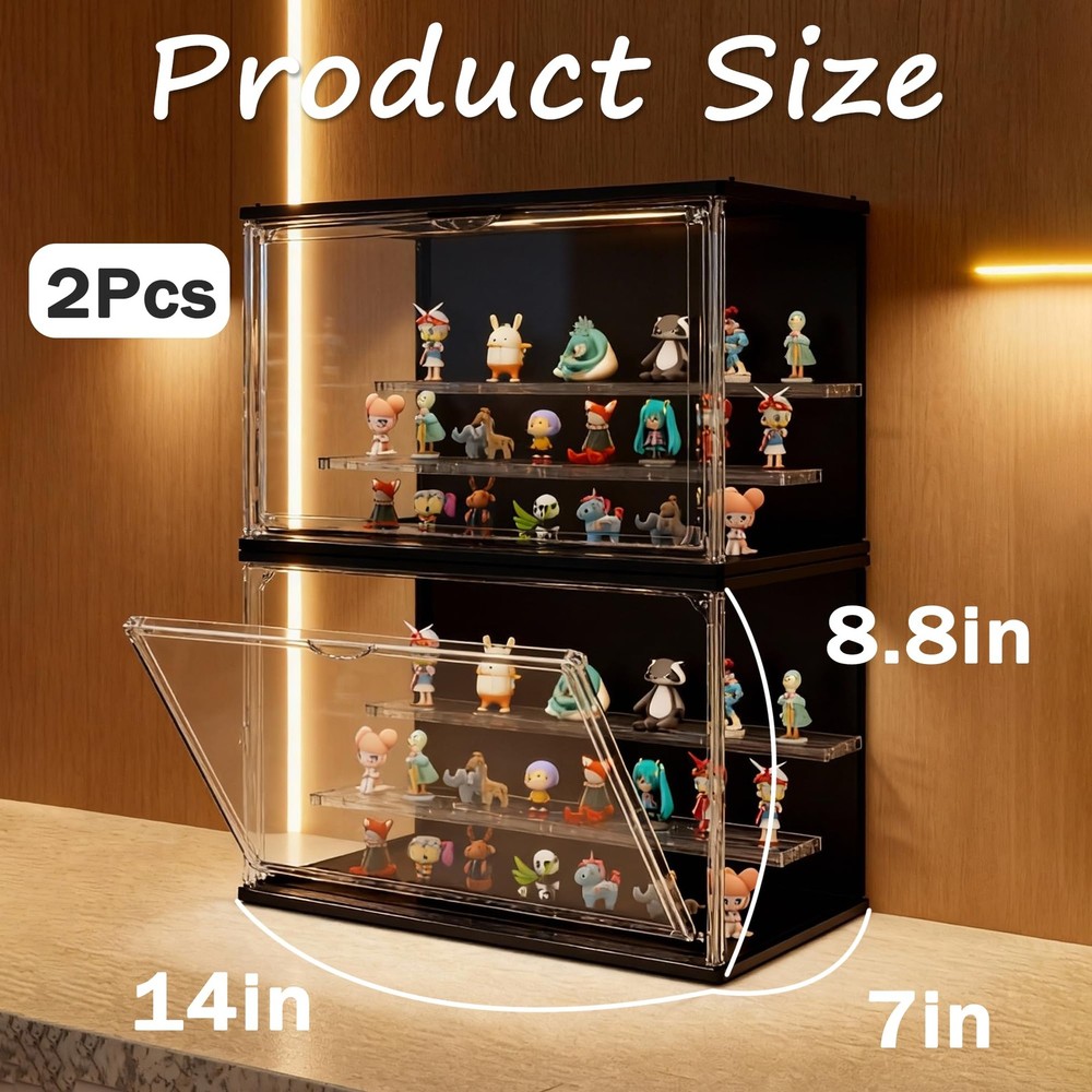 Clear Display Case for Collectibles, 3Tier Stackable LED Figure Display Case ...
