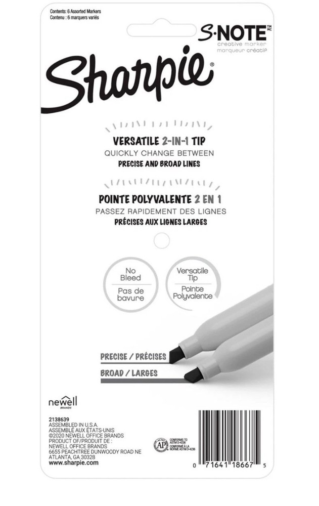 Sharpie S Note 6 Count Chisel Tip Creative Marker Pens Assorted Pastel Colours