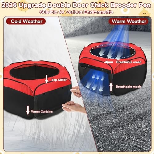 Chicken Brooder Box for Chick Starter Kit， 2026 Upgrade Double Door Chick