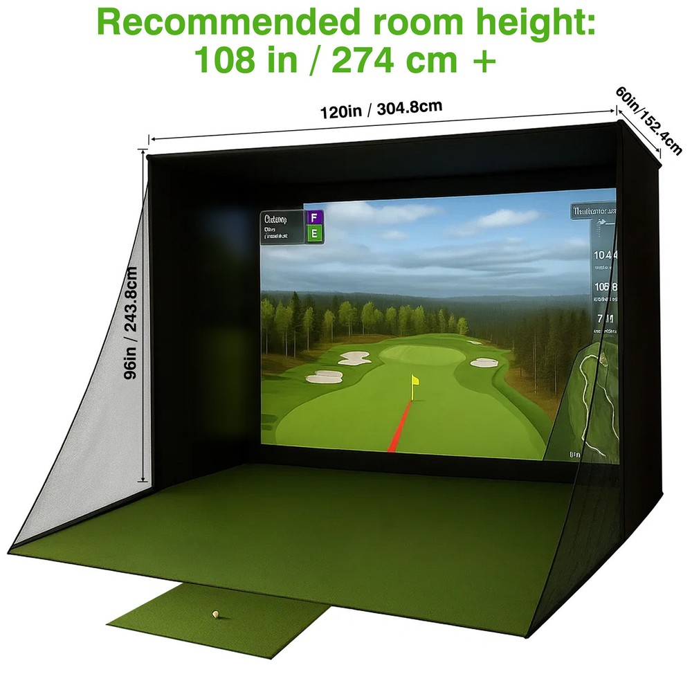 Golf Simulator Enclosure Nets 10 x 8 ft with Upgraded Dual-Layer Impact Screen