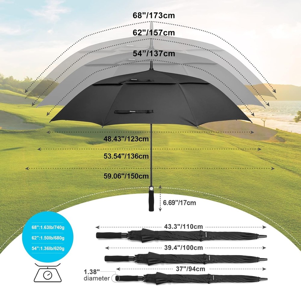 Large Windproof Golf Umbrella - Automatic Open - Double Canopy Rain Guard - Huge