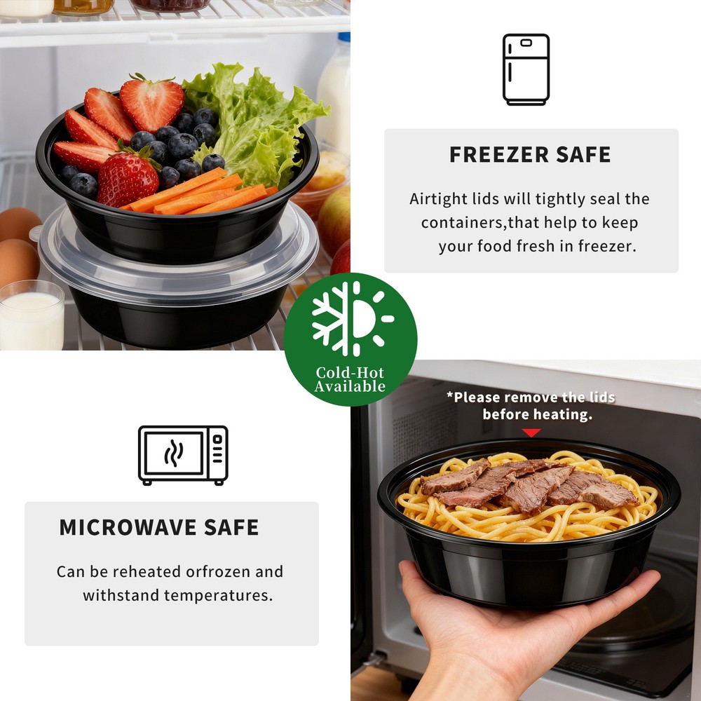 16oz Stackable Black Containers Leakproof for Takeout/Meal Prep