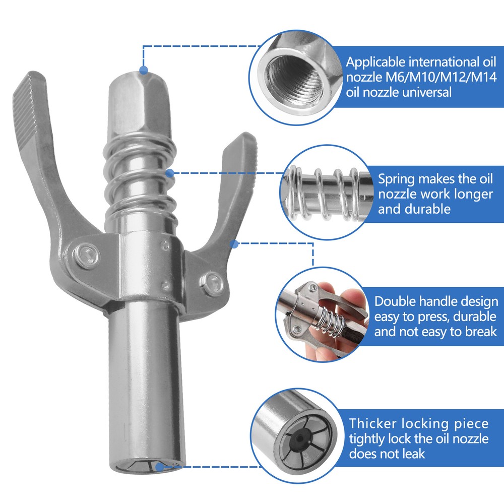 Grease Gun Coupler High Pressure Quielck Rease Lock Nozzles w/Hose For 1/8"NPT