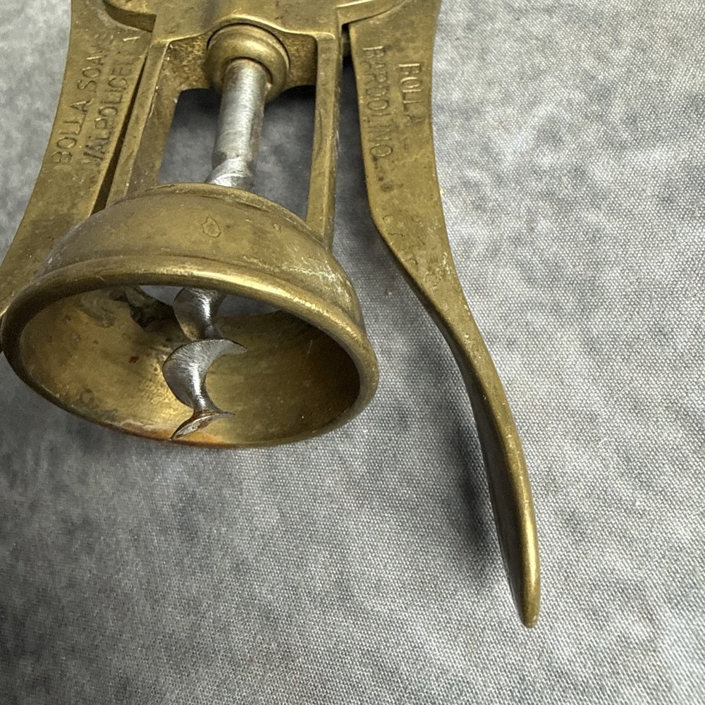 ITALIAN Solid Brass Winged Corkscrew Wine Bottle Opener Bolla Soave Advertising