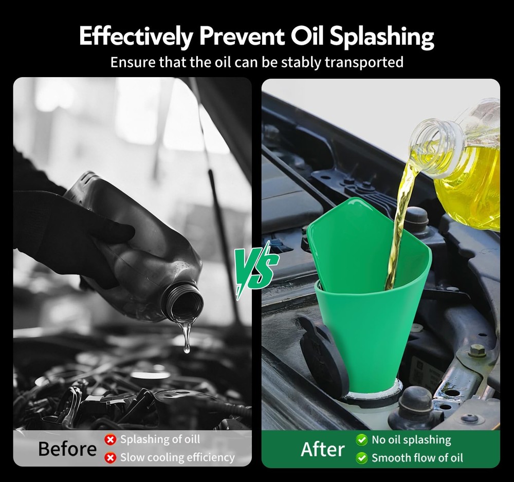 Reusable Flexible Oil Drain Funnel Form a Foldable Bendable Flex Green