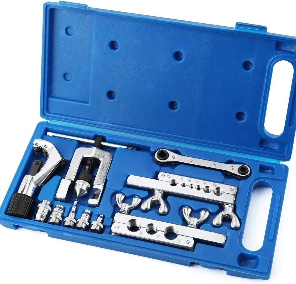 Versatile HVAC Flaring & Swaging Tool Kit with Multiple Adapters - 5pc Set, Blue