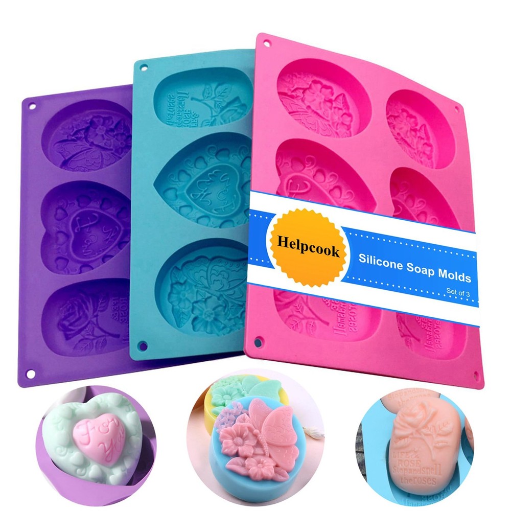 3 Pack Silicone Soap Molds 6 Cavities Mixed Patterns  Easy Release