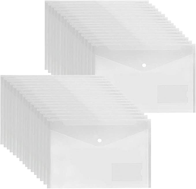 Clear A4 Plastic wallets Stud Document Wallet Files Folders Filing School Office