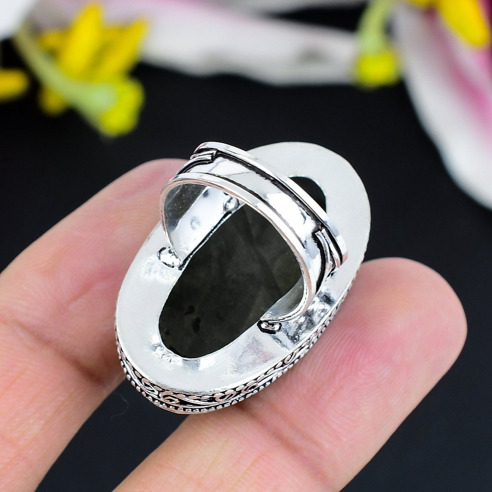 Apache Pyrite Ring Gemstone Handmade Jewelry 925 Sterling Silver Ring