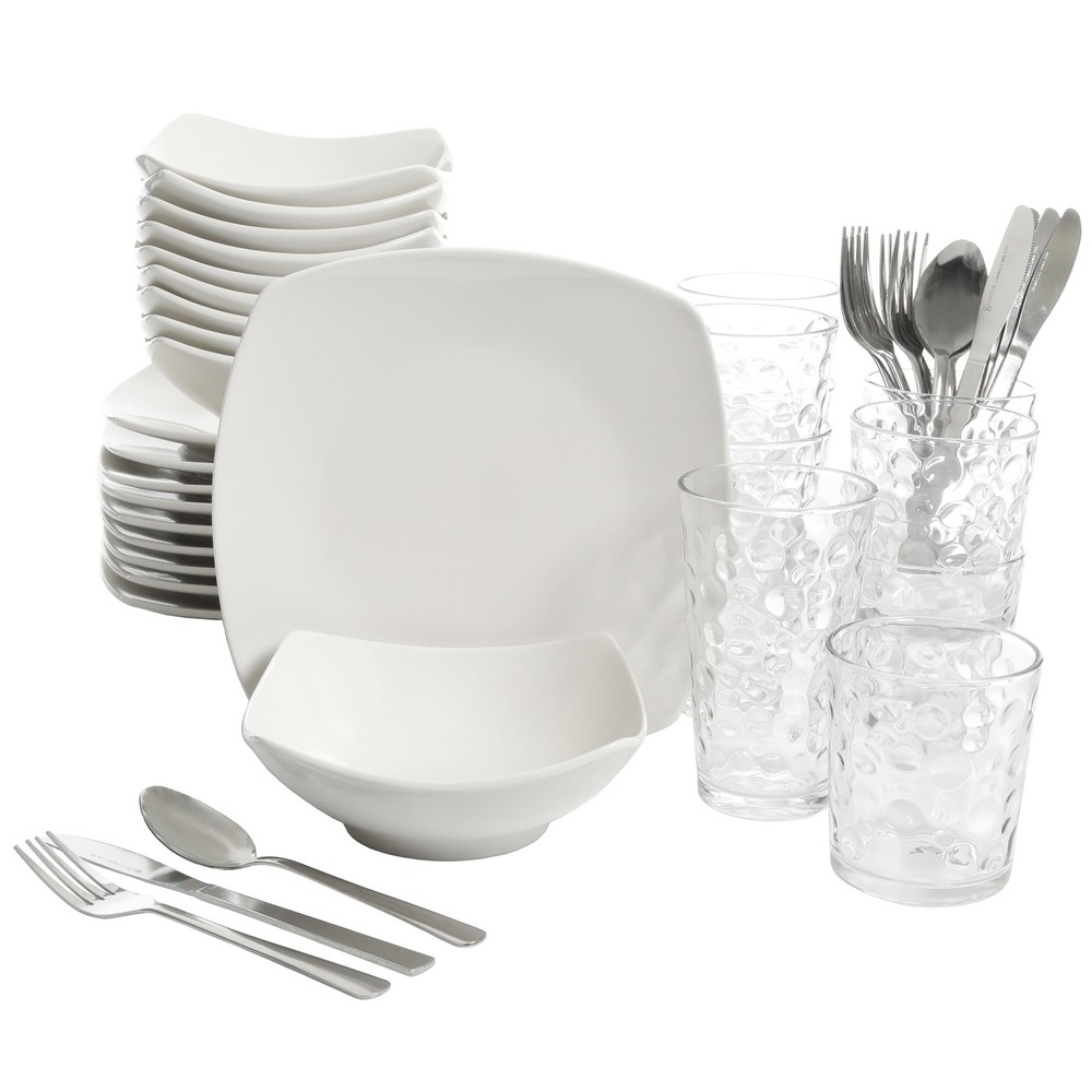 Everyday Square White Stoneware Dinnerware Set 12-Piece
