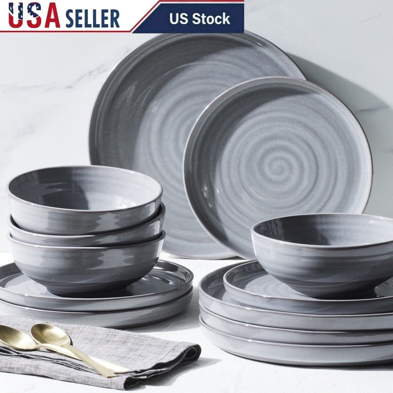 Collins 12 Piece Stoneware Dinnerware Set 4 Rustic Dining Dishwasher Safe New