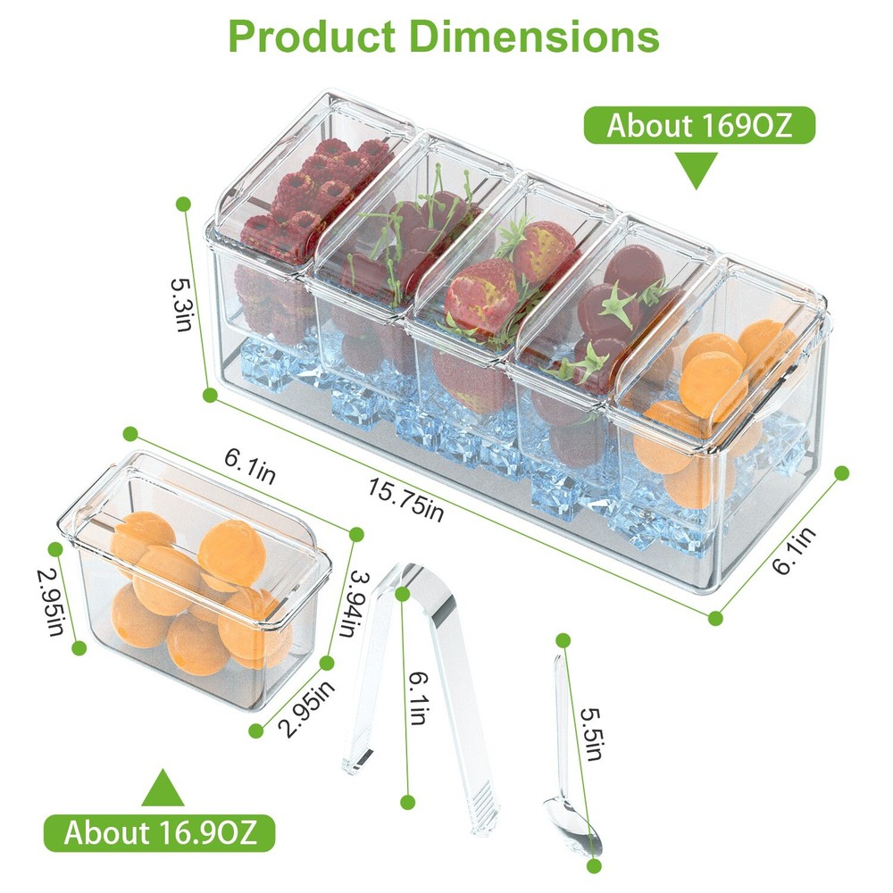 Ice Chilled Condiment Caddy, Condiment Server with Separate Lids Keep Fresh