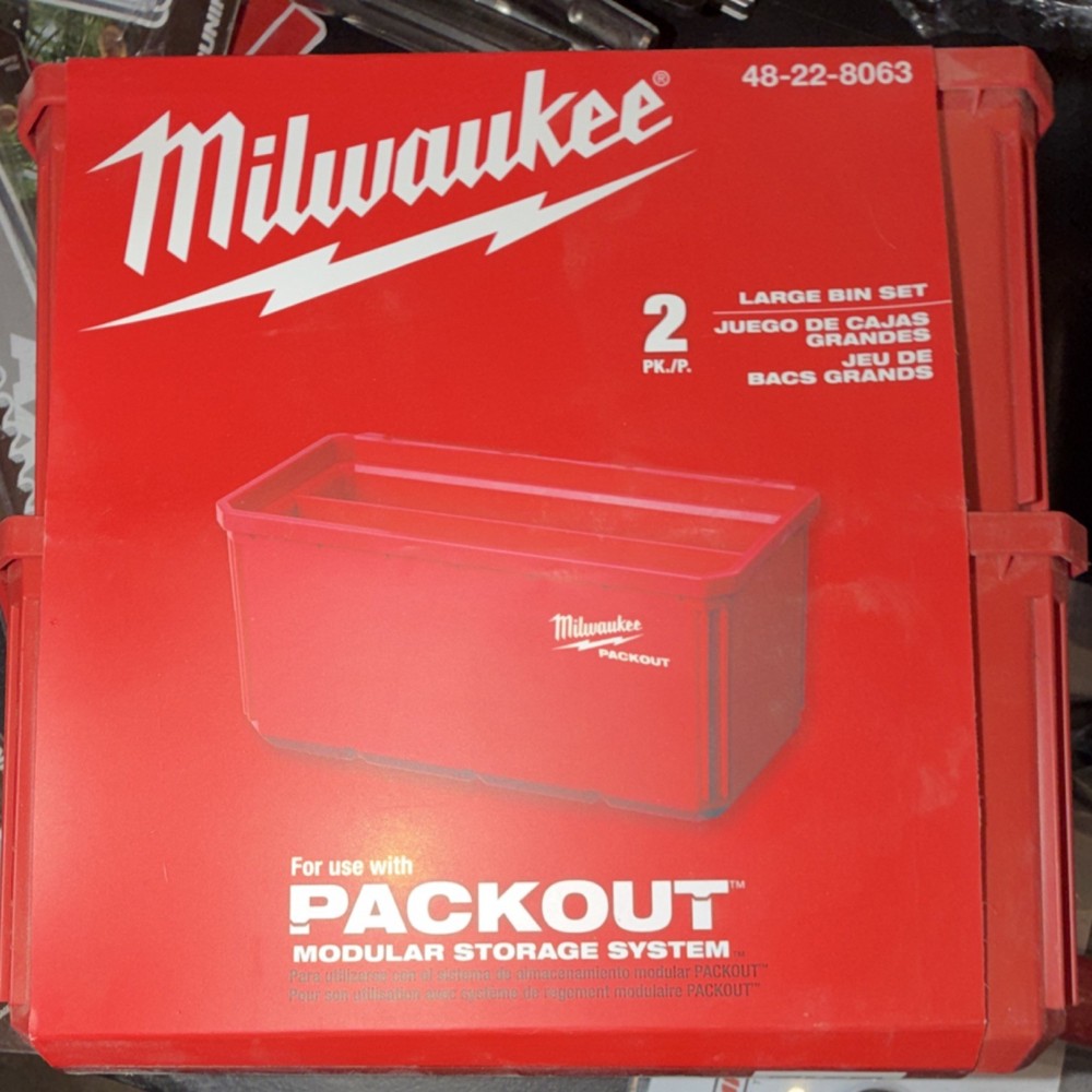 Milwaukee PACKOUT Stackable Modular Plastic Tool Bin Set Red 2 Pack 48-22-8063