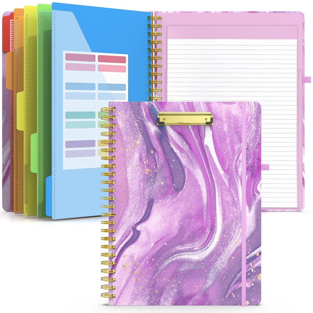 Clipboard Folio with Refillable Notepad, Folder with 10 Storage Pockets for L...
