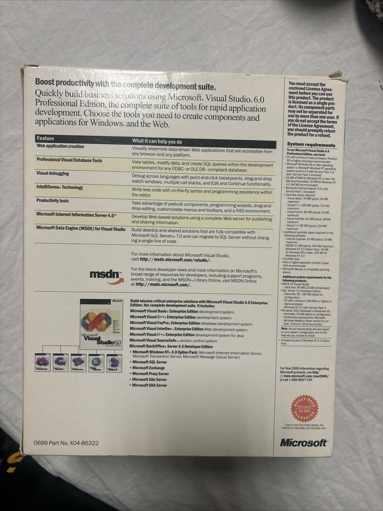 Sealed Microsoft Visual Studio 6.0 Professional Edition. 659-00391 Opened Box