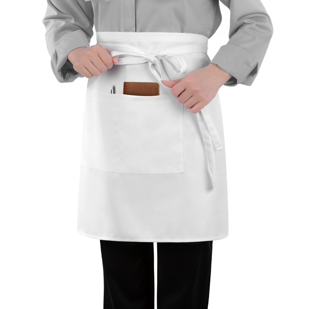 Long Server Apron with 2 Pockets, Extra Long Tie, Lightweight Half Aprons for...